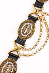 Vintage Streets Ahead Rhinestone Medallion Draped Chain Leather Belt at Recess Los Angeles