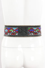 Vintage Streets Ahead Folk Beaded Leather Belt on mannequin at Recess Los Angeles