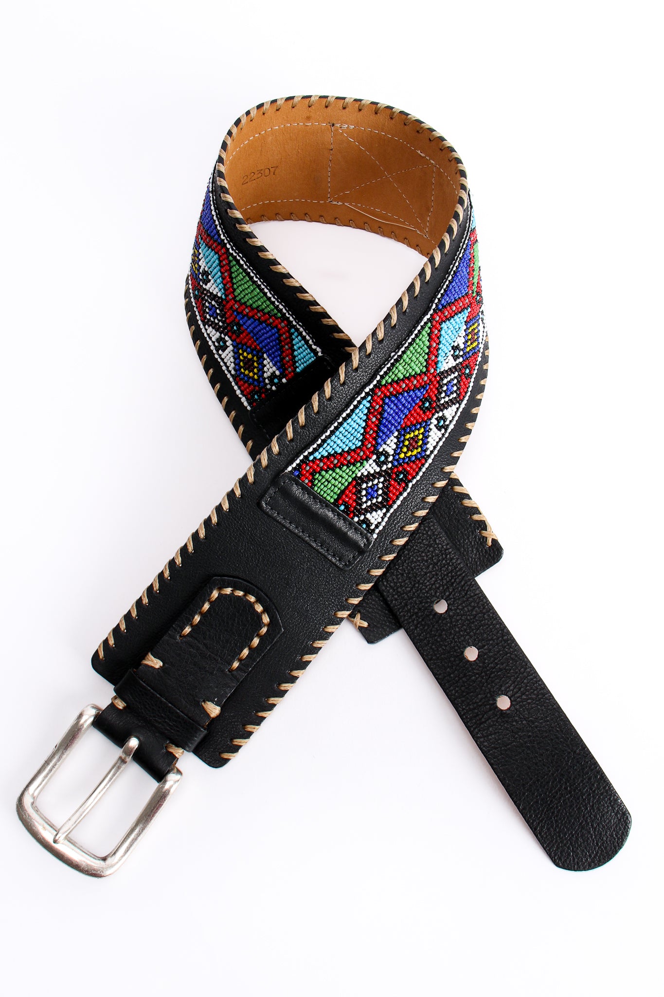 Vintage Streets Ahead Folk Beaded Leather Belt at Recess Los Angeles