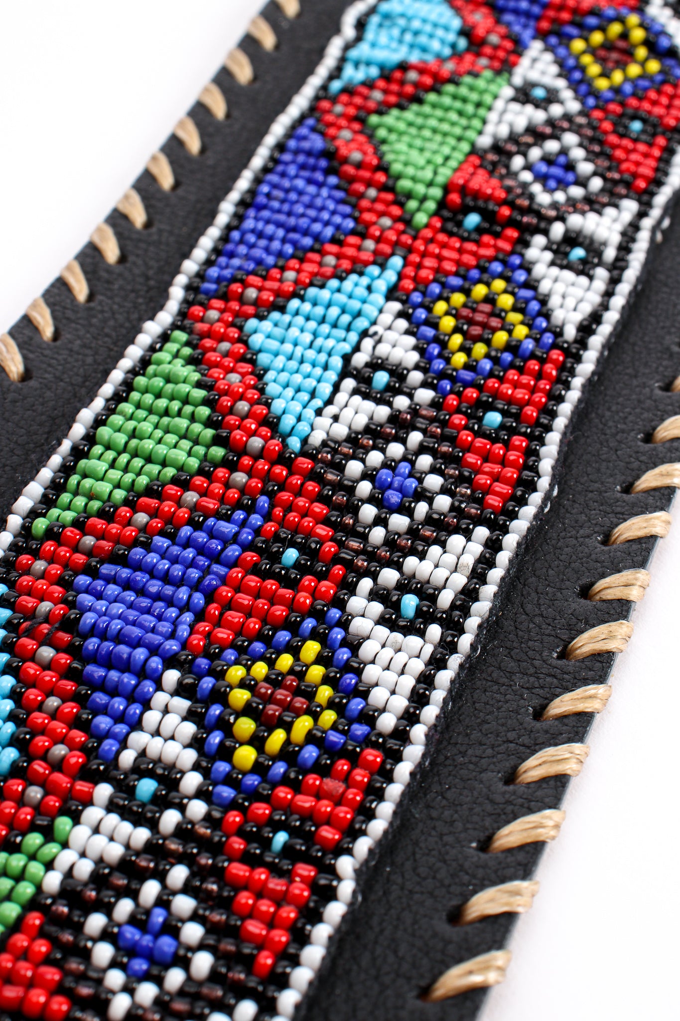 Vintage Streets Ahead Folk Beaded Leather Belt at Recess Los Angeles