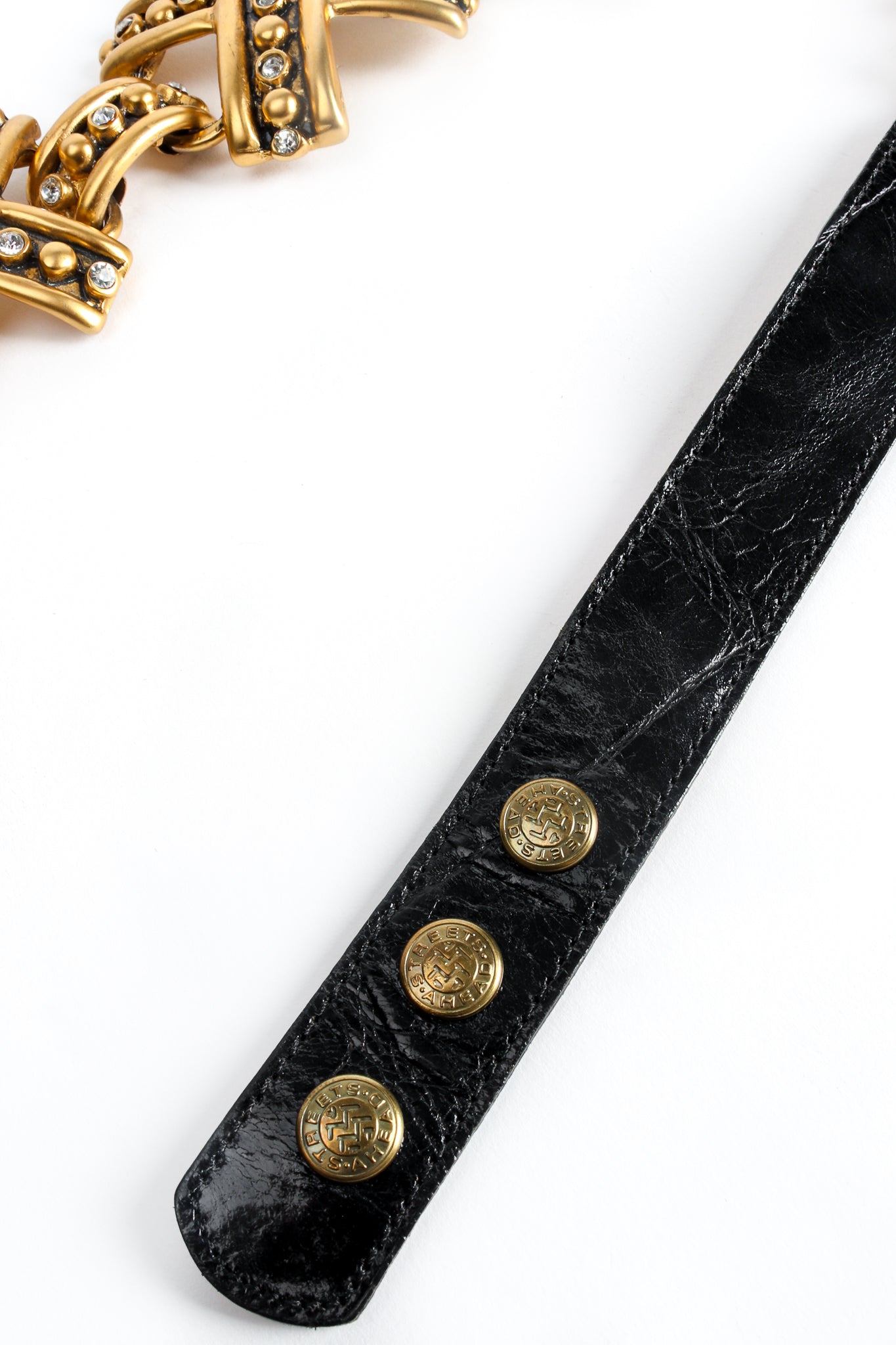 Vintage Streets Ahead Rhinestone Studded X Belt snap detail at Recess Los Angeles