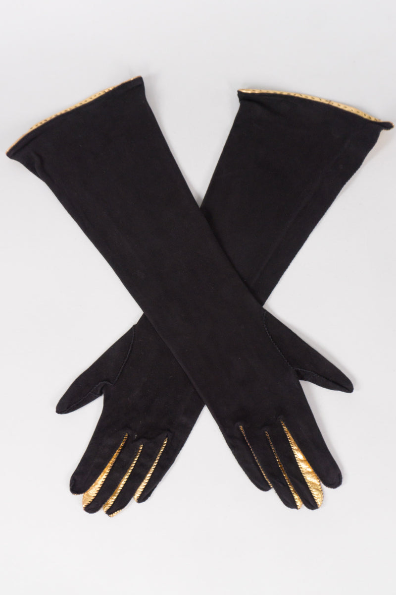 Vintage Gold Stripe Suede Leather Gloves