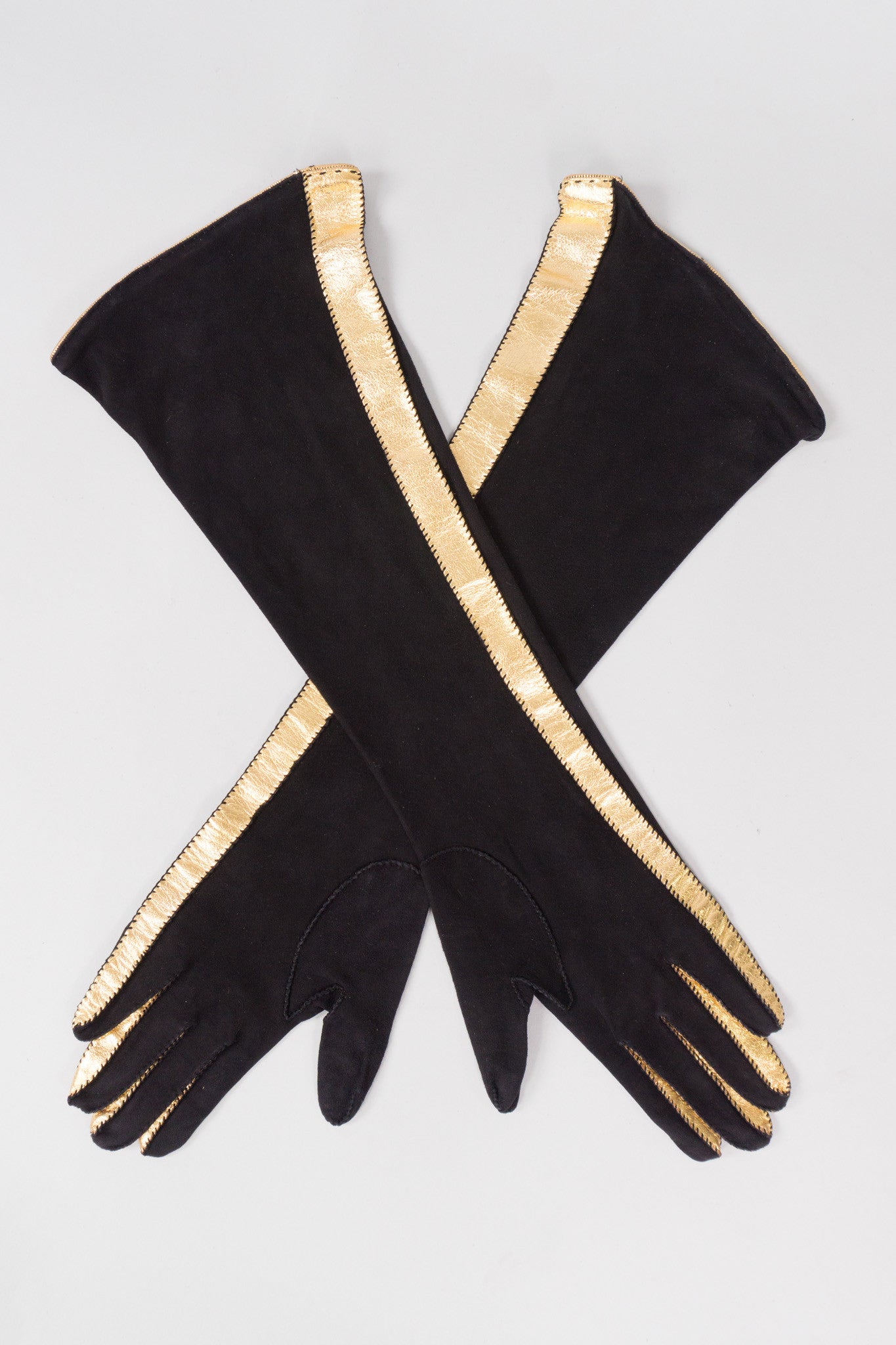 Vintage Gold Stripe Suede Leather Gloves