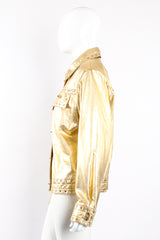 Vintage Suzelle Gold Leather Turnlock Jacket on Mannequin side at Recess Los Angeles