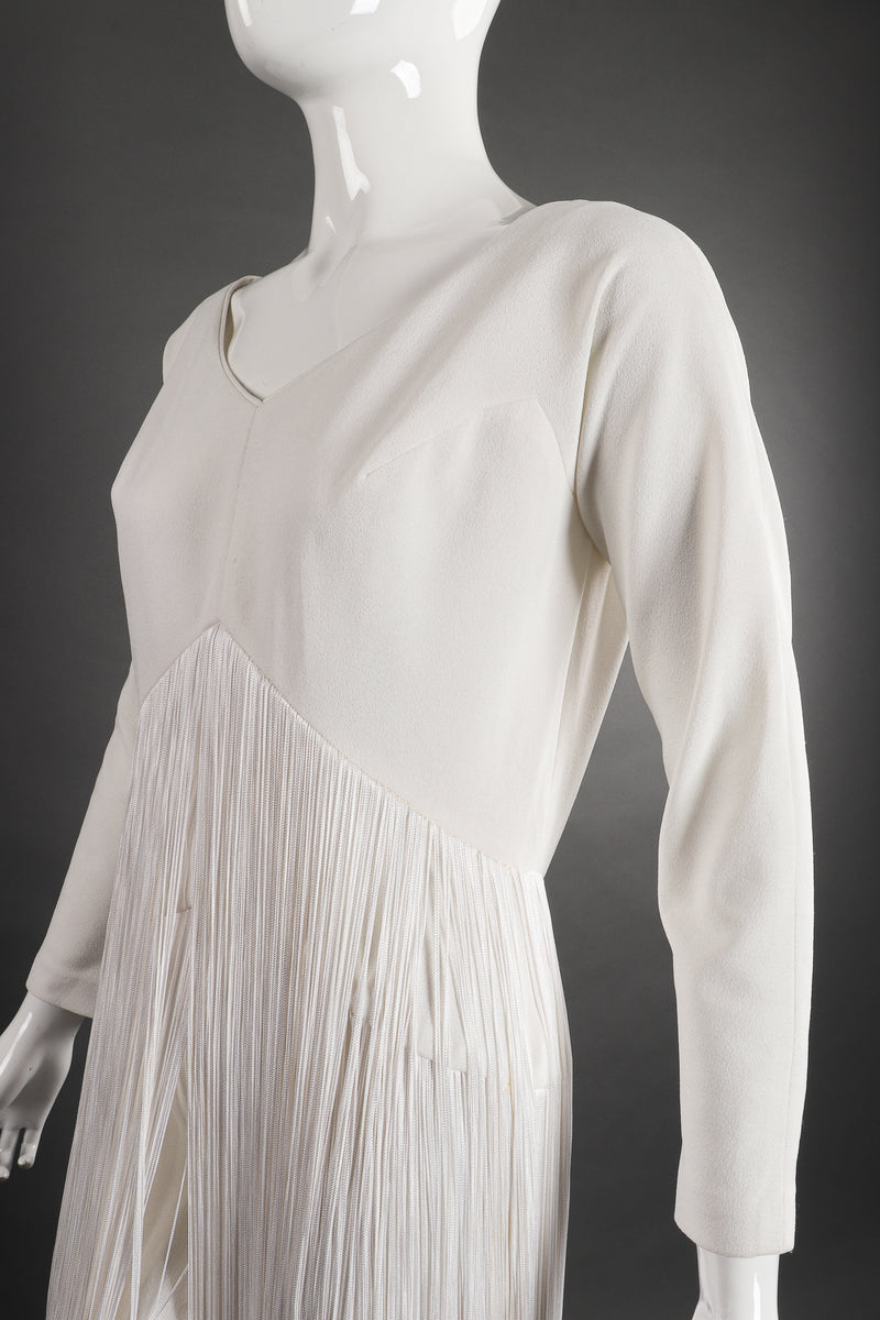 Vintage Sydney North Long Fringe Wedding Bridal Jumpsuit On Mannequin bust at Recess Los Angeles