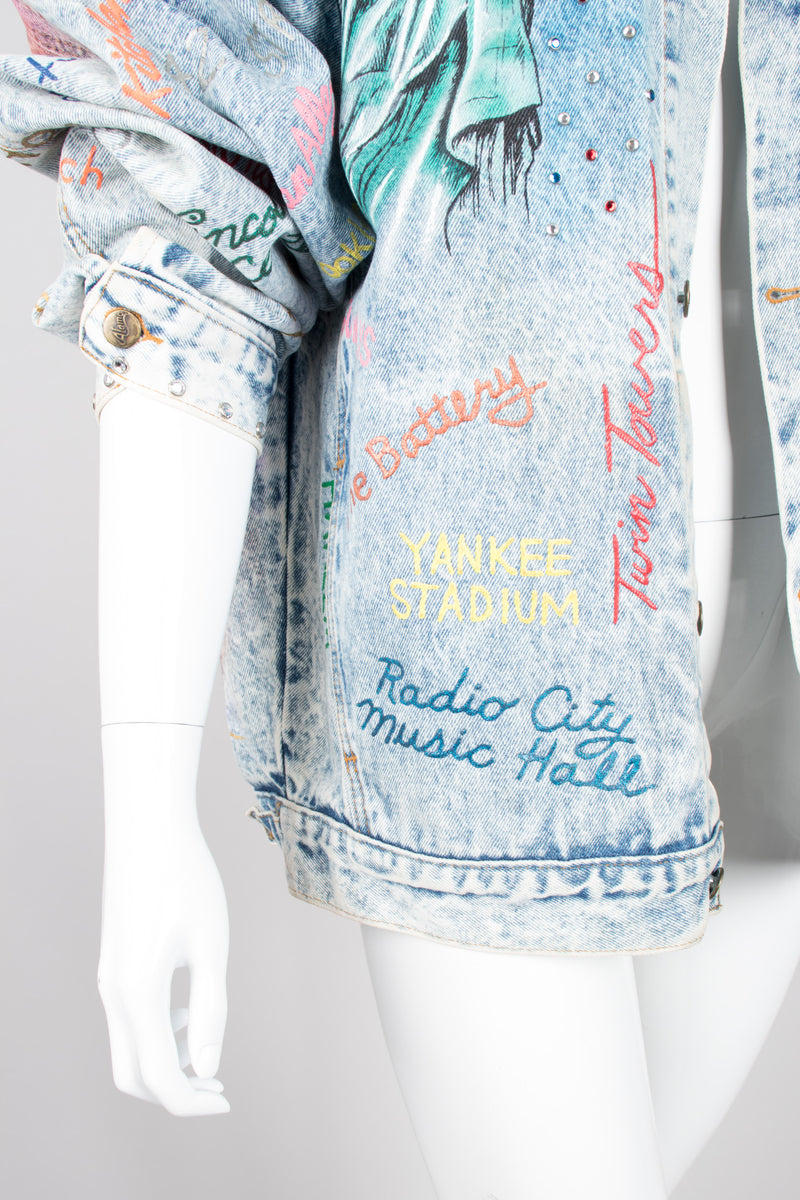 Tony Alamo 1987 New York Twin Towers Skyline Sunset Embellished Denim Jacket