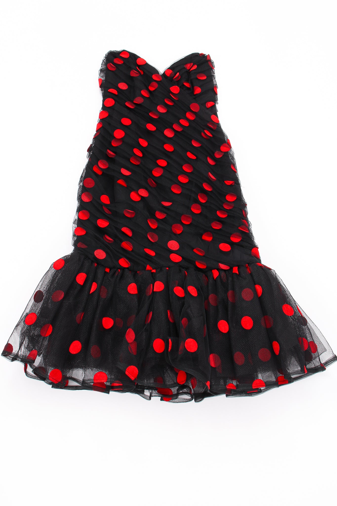 Vintage Tadashi Strapless Velvet Dot Mesh Dress flat at Recess Los Angeles