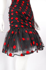 Vintage Tadashi Strapless Velvet Dot Mesh Dress on mannequin flounce at Recess Los Angeles