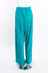 Vintage Jan Faulkner Teal Suede Fringe Pant Set on Mannequin back at Recess Los Angeles