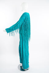 Vintage Jan Faulkner Teal Suede Fringe Top & Pant Set on Mannequin side at Recess Los Angeles