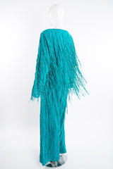 Vintage Jan Faulkner Teal Suede Fringe Top & Pant Set on Mannequin back fly at Recess Los Angeles