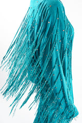 Vintage Jan Faulkner Teal Suede Fringe Top & Pant Set on Mannequin move at Recess Los Angeles