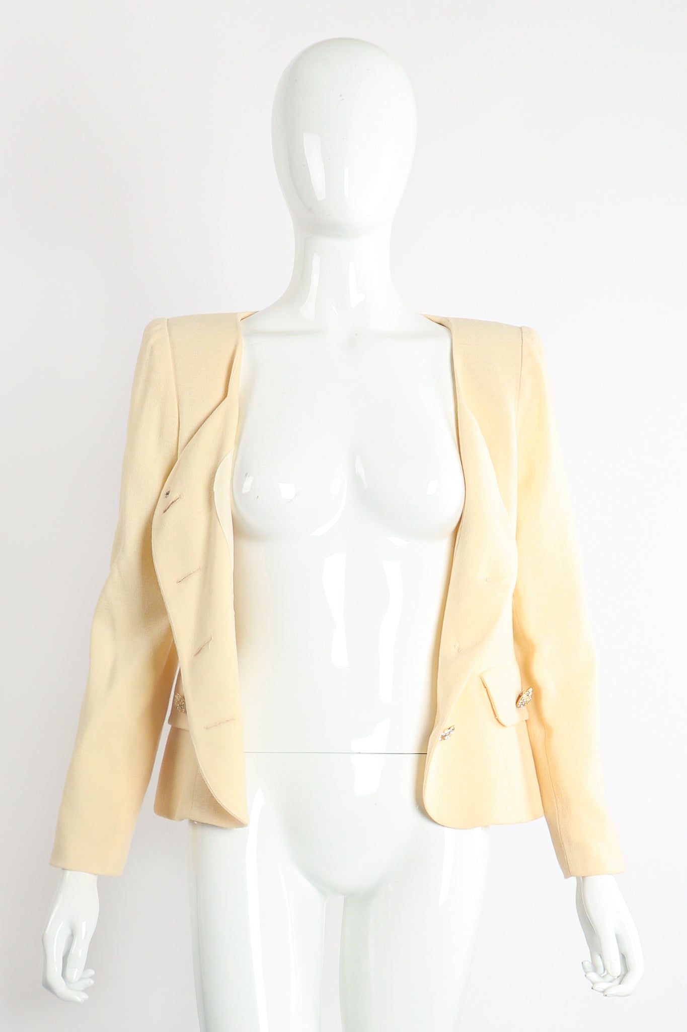 Vintage Teri Jon Wedding bridal Ostrich Pouf Jacket Set on Mannequin Front open @ Recess LA