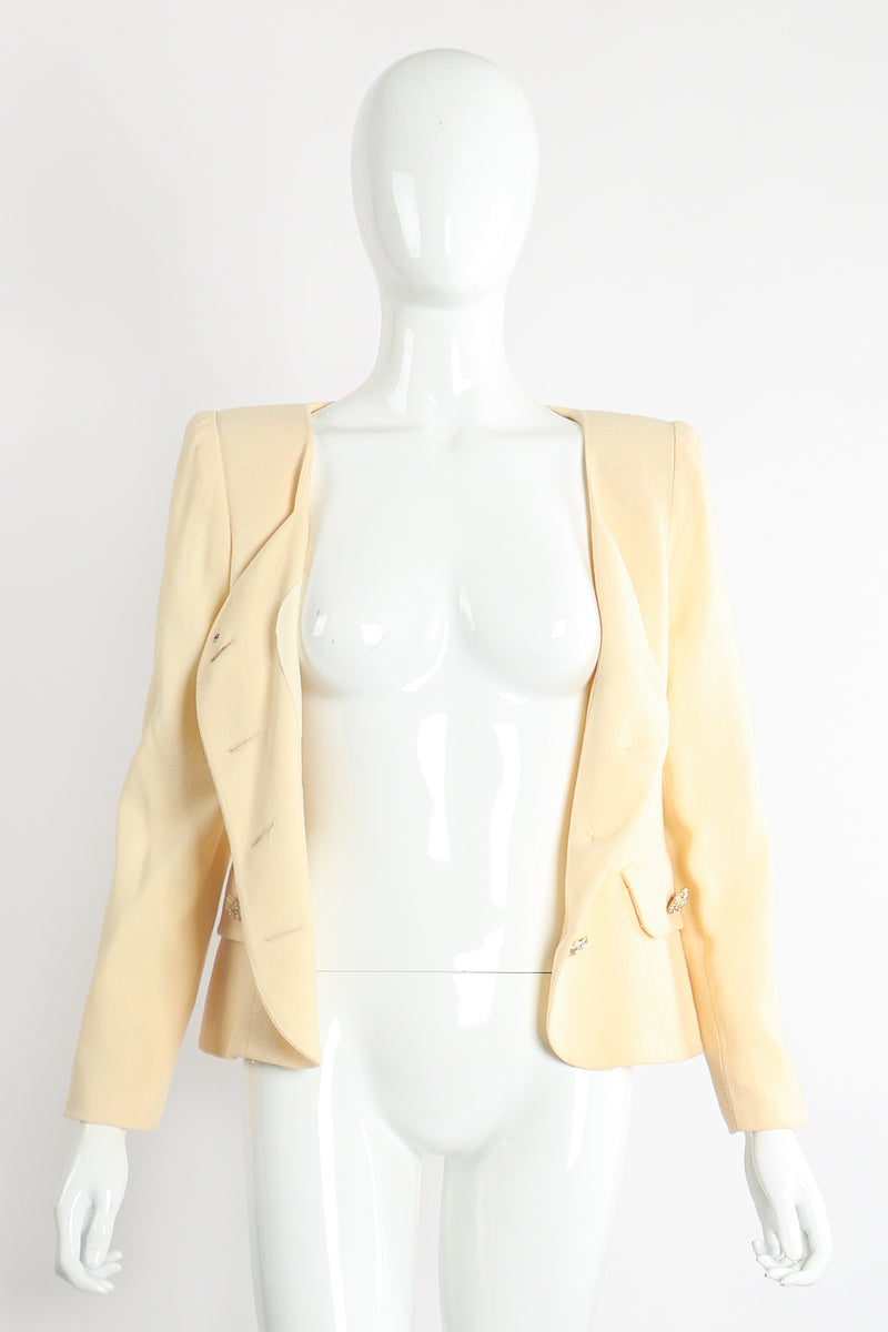 Vintage Teri Jon Wedding bridal Ostrich Pouf Jacket Set on Mannequin Front open @ Recess LA