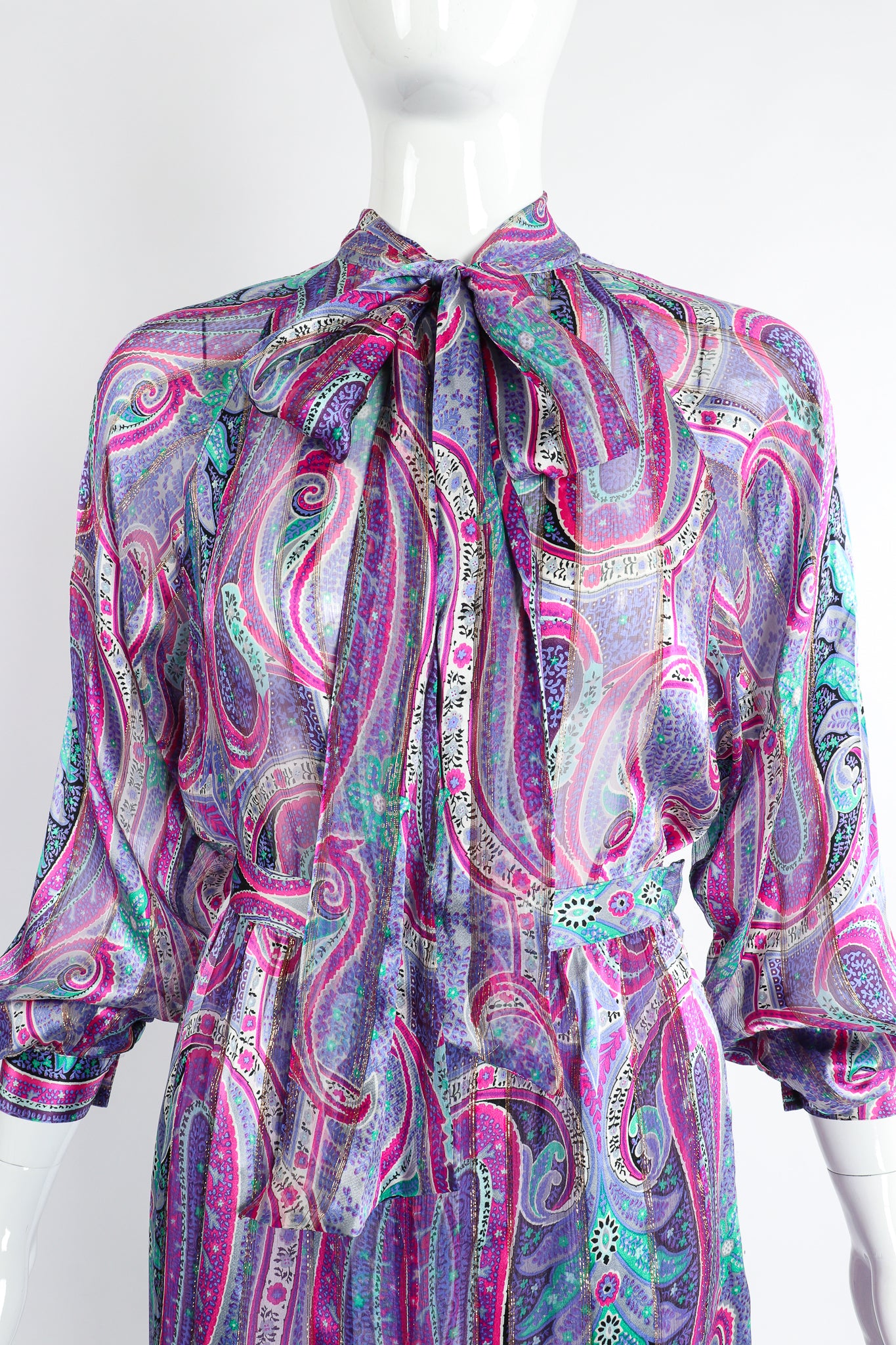 Vintage Silk Farm Sheer Paisley Blouse & Skirt Set on Mannequin crop at Recess Los Angeles