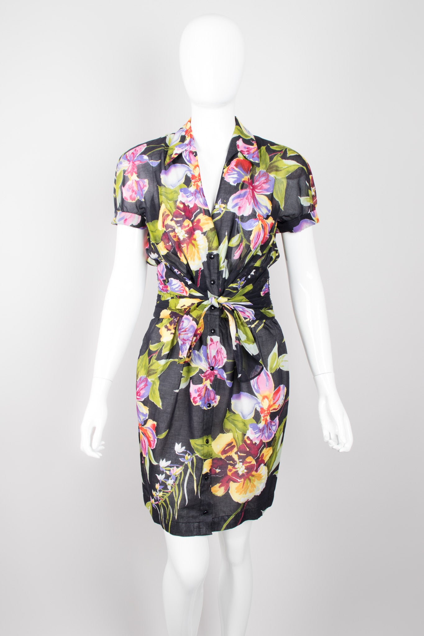 Thierry Mugler Floral Tie-Front Dress