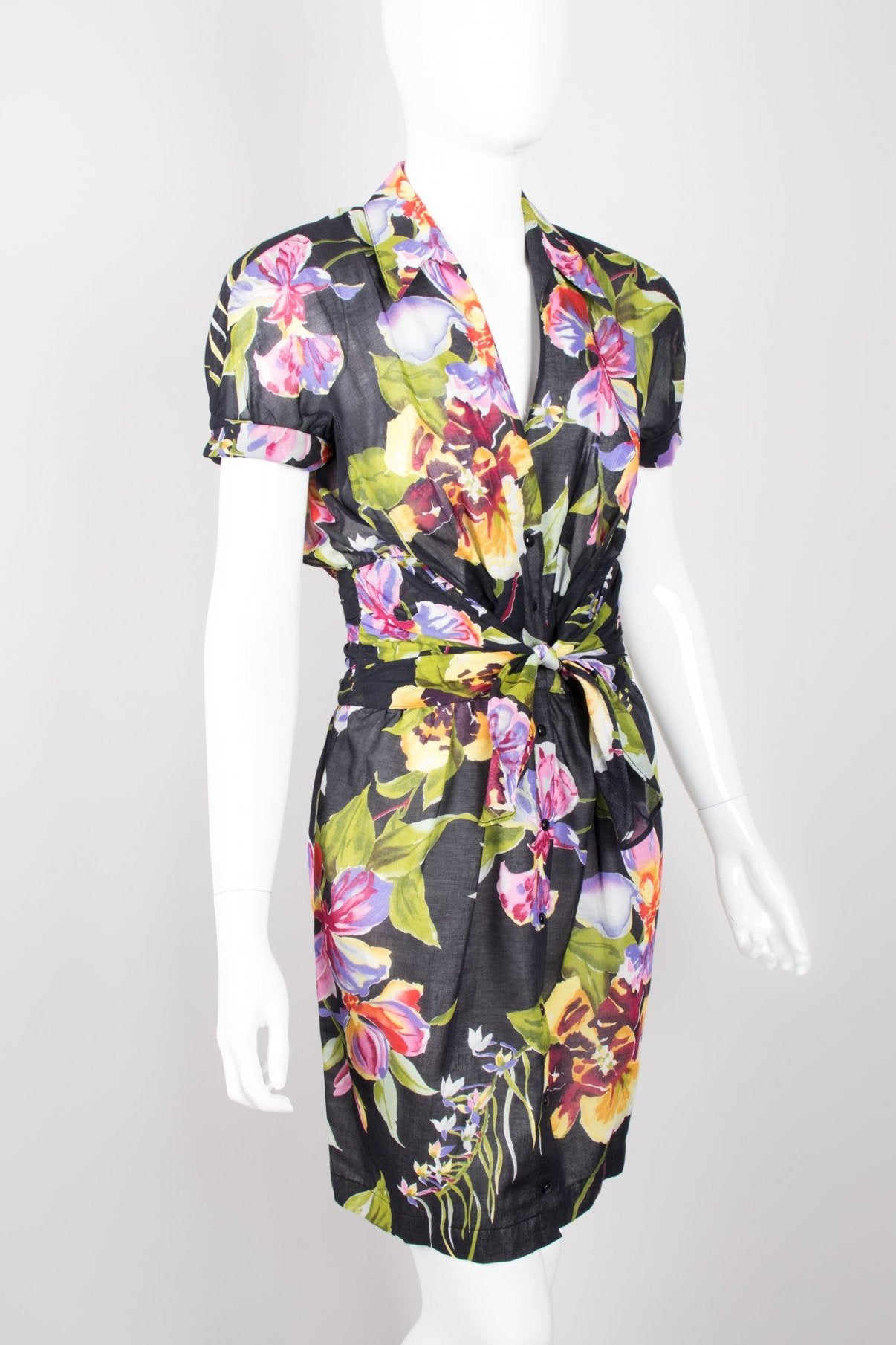 Thierry Mugler Floral Tie-Front Dress