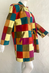 Vintage Todd Oldham Fall 1991 Ultrasuede Patchwork Jacket & Skirt Set on Mannequin side at Recess