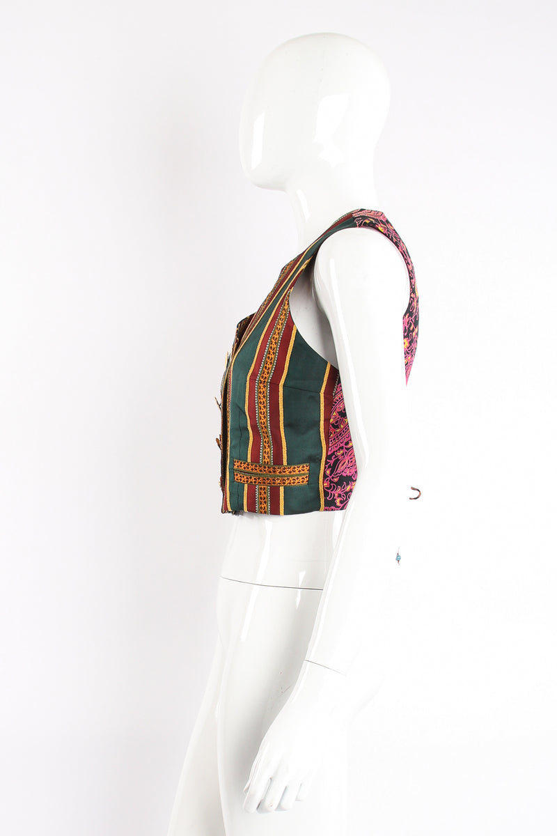 Vintage Todd Oldham Mixed Print Silk Vest on Mannequin side at Recess Los Angeles