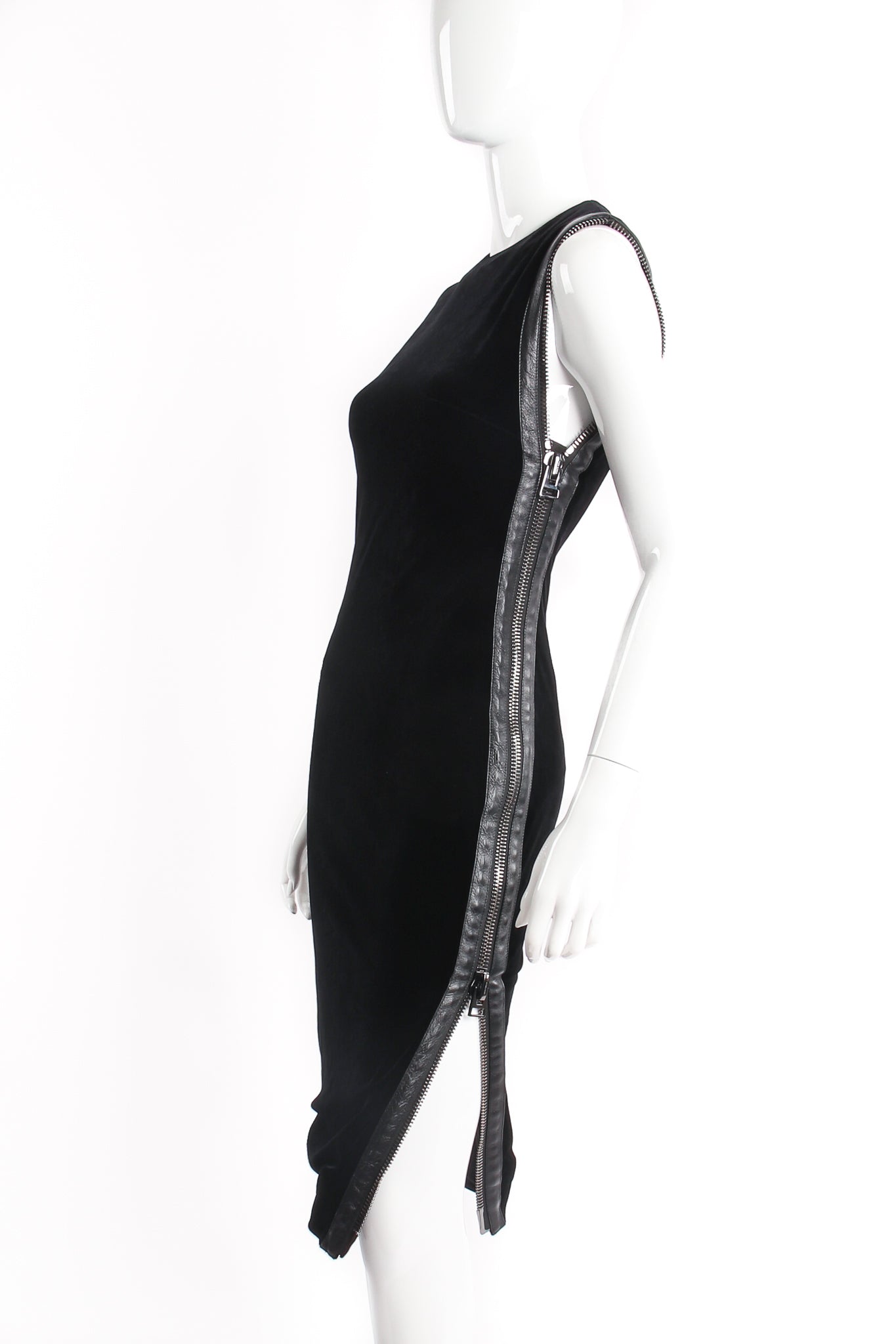 Vintage Tom Ford Velvet Zipper Cocktail Sheath Dress on Mannequin side at Recess Los Angeles