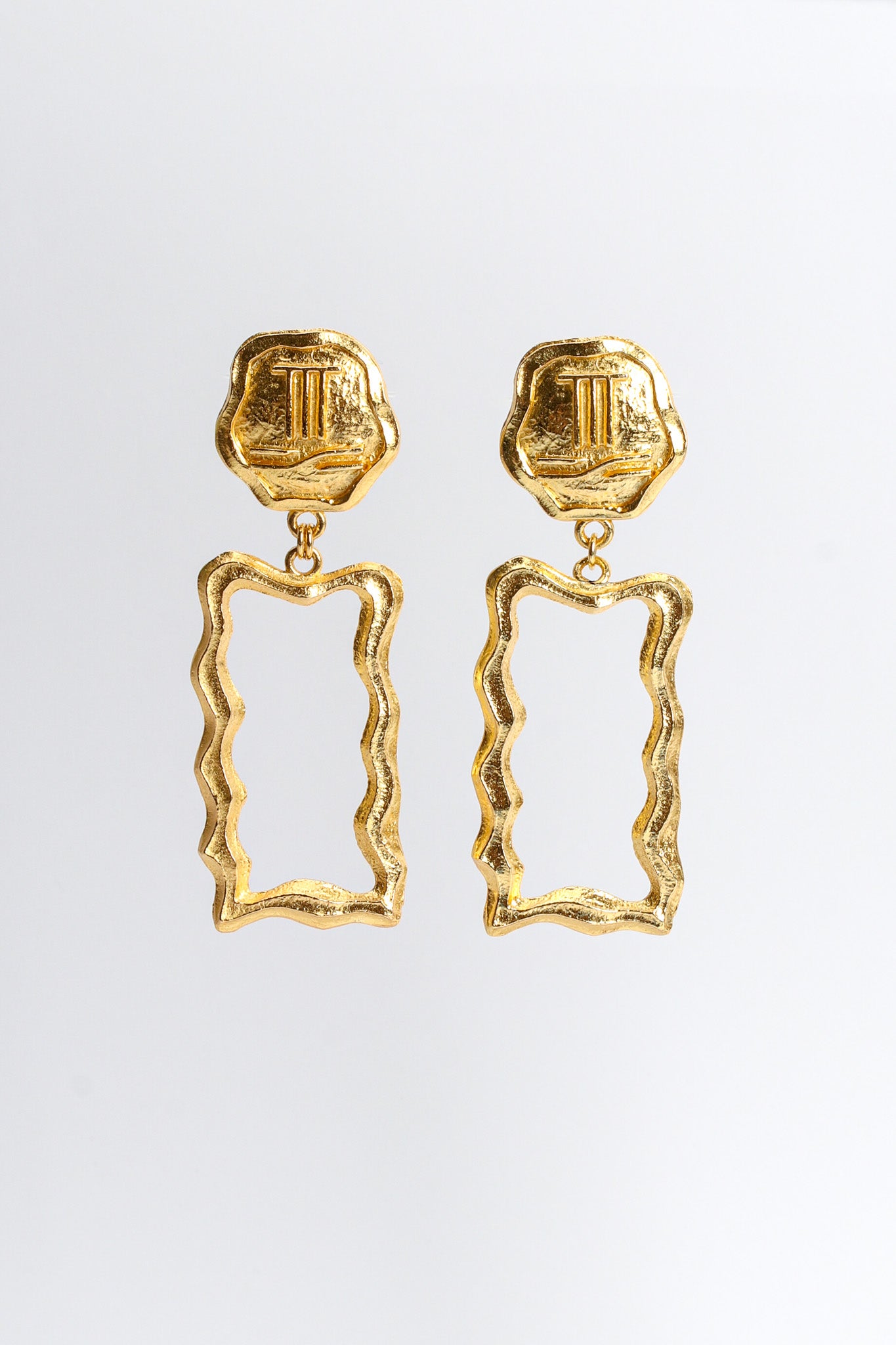 Vintage Torrente Wavy Frame Drop Earrings front hang  @ Recess LA