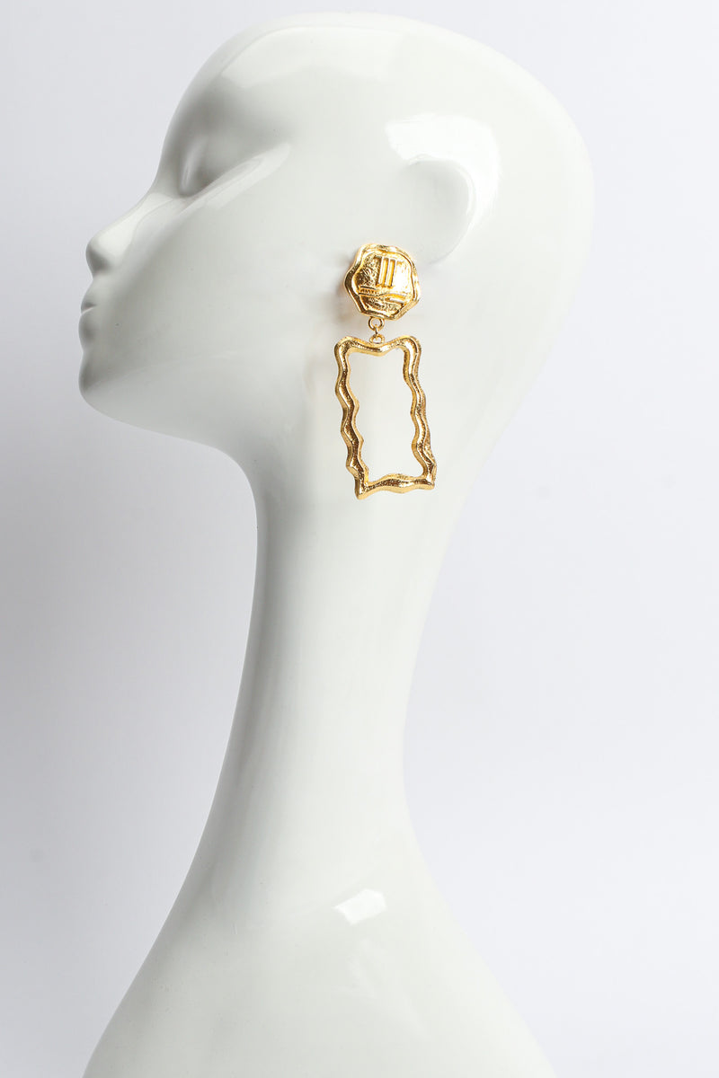 Vintage Torrente Wavy Frame Drop Earrings on mannequin @ Recess LA