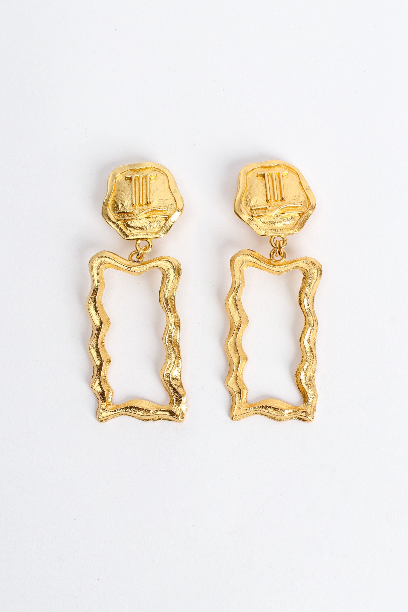 Vintage Torrente Wavy Frame Drop Earrings flat front @ Recess LA