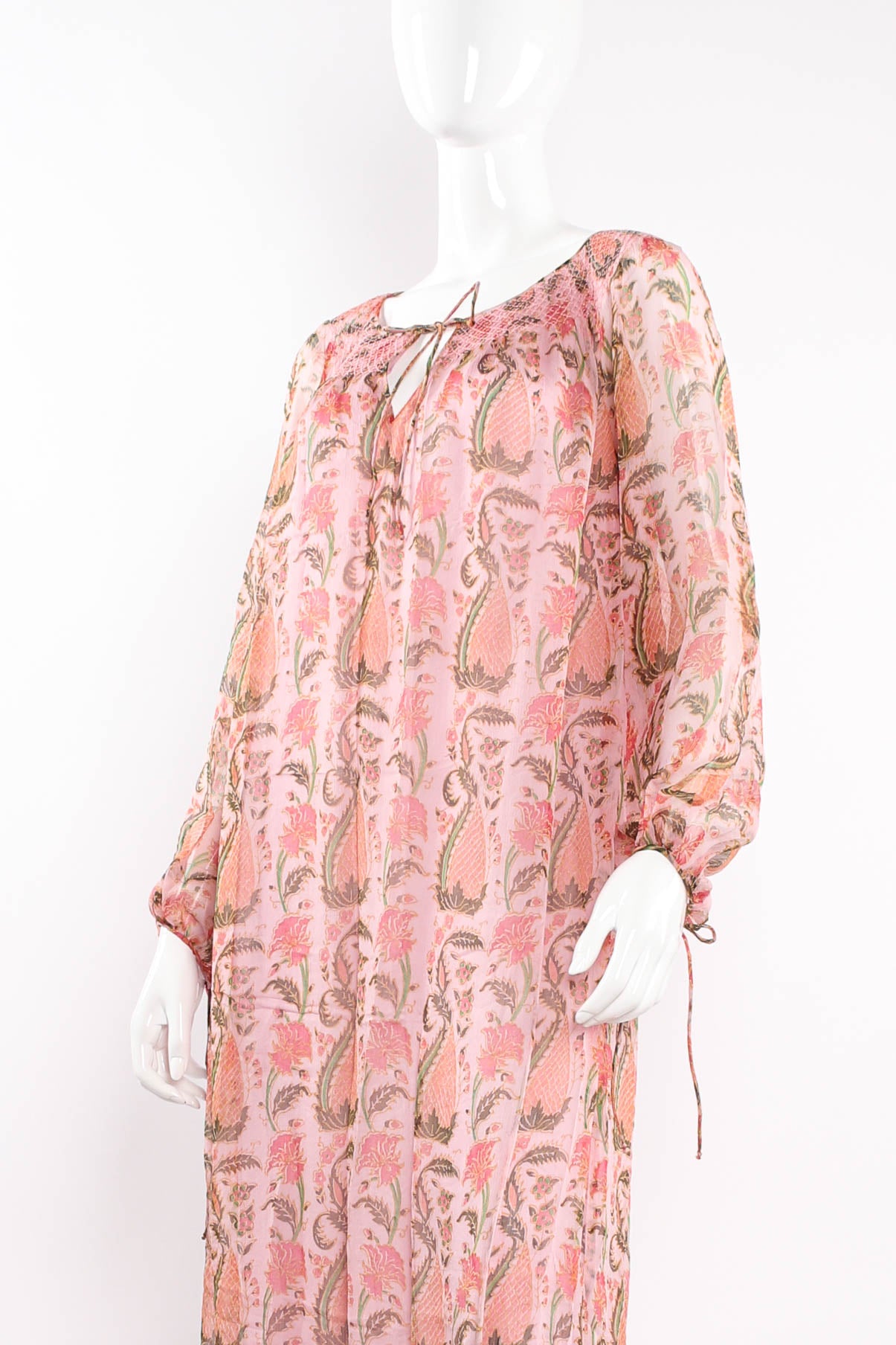 Vintage Treacy Lowe Sheer Botanical Peasant Dress mannequin close up  @ Recess LA