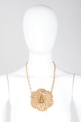 Recess Los Angeles Vintage Trifari Textured Brutalist Blossom Medallion Plate Necklace