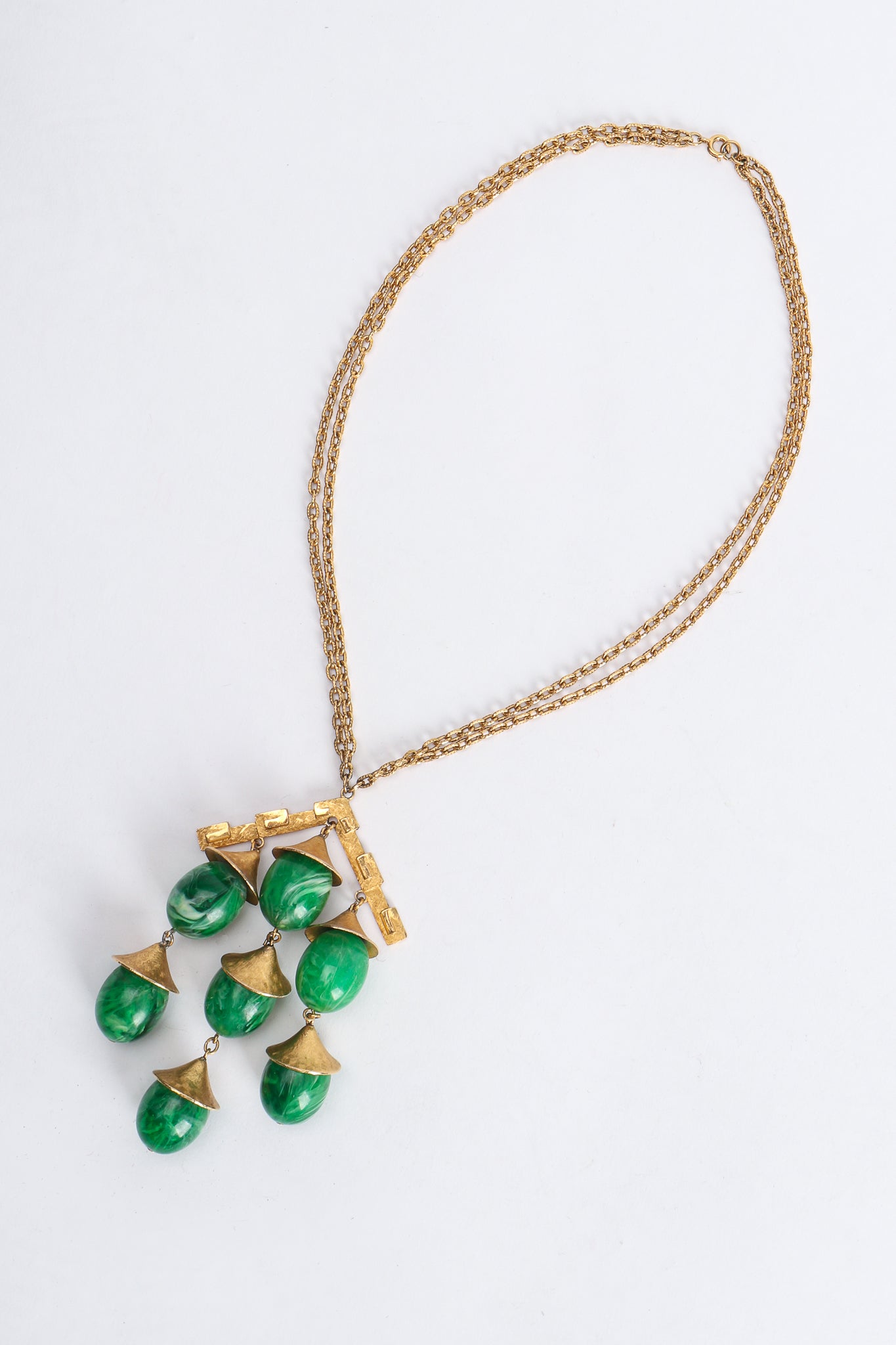 Vintage Trifari Faux Malachite Pagoda Bell Pendant Necklace at Recess Los Angeles