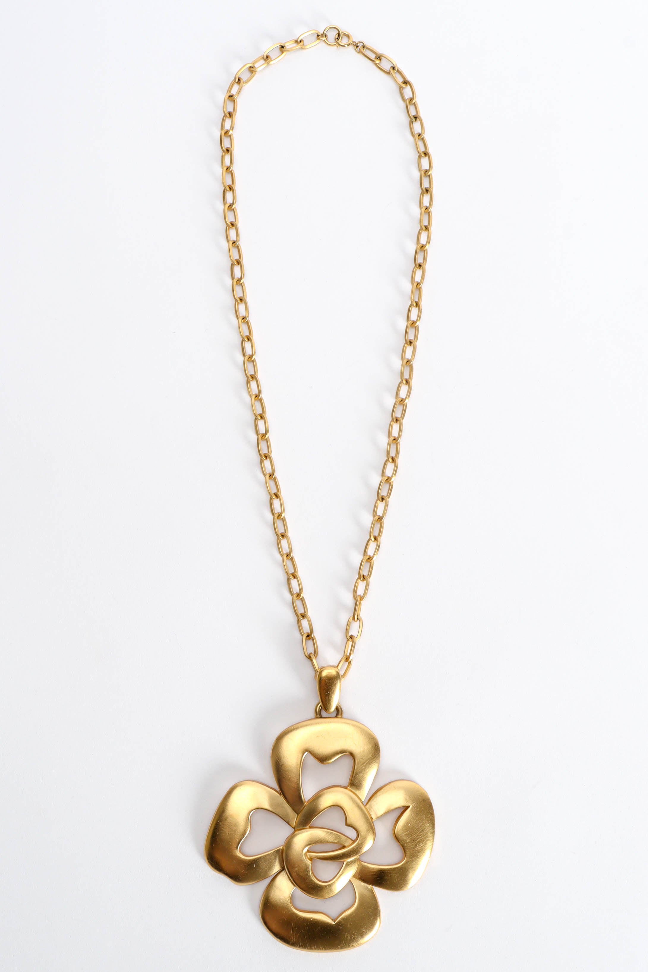 Vintage Trifari Tender Clover Pendant Necklace long front flat lay @ Recess LA