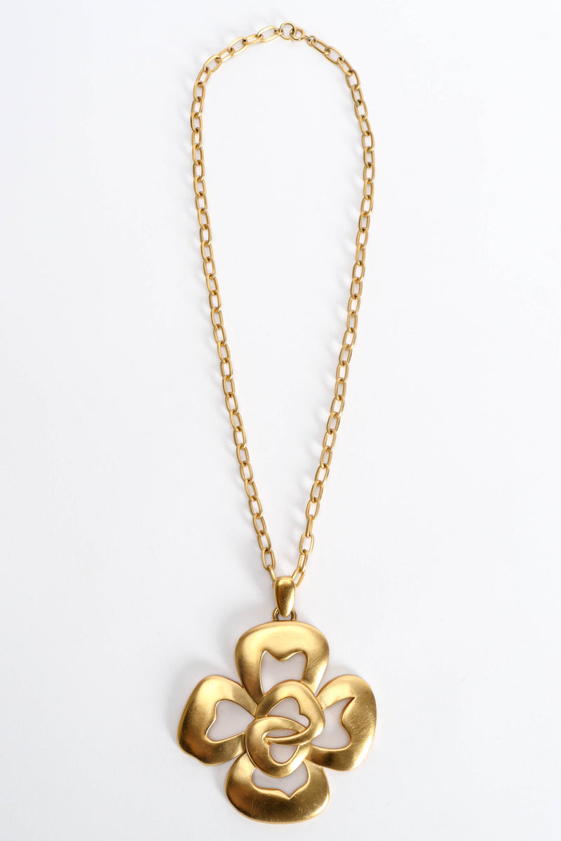 Vintage Trifari Tender Clover Pendant Necklace long front flat lay @ Recess LA