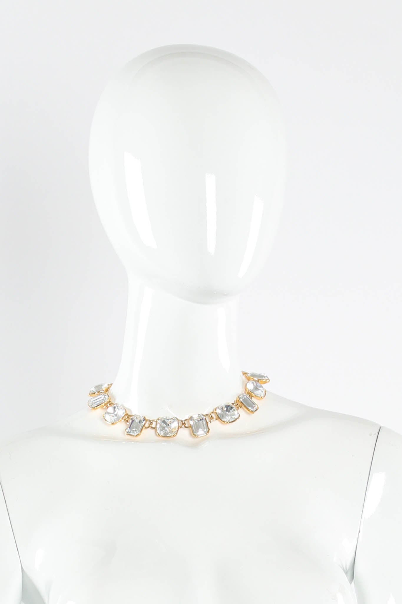 Vintage Trifari Emerald & Cushion Cut Crystal Choker on Mannequin at Recess LA