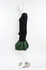 Vintage Emanuel Ungaro Ribbed Knit Taffeta Ruffle Dress mannequin side @ Recess LA