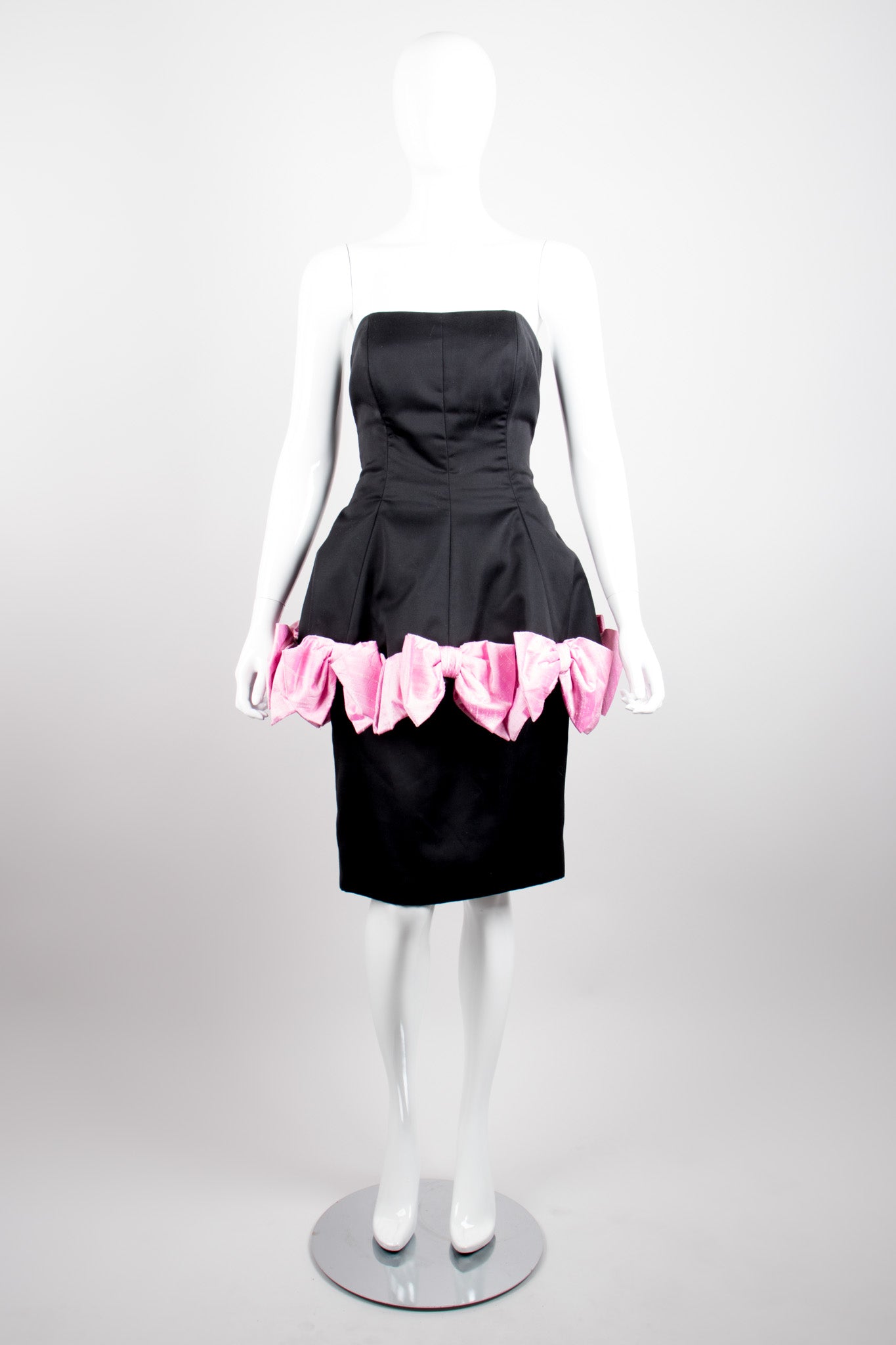 Victor Costa Strapless Peplum Bow Cocktail Dress