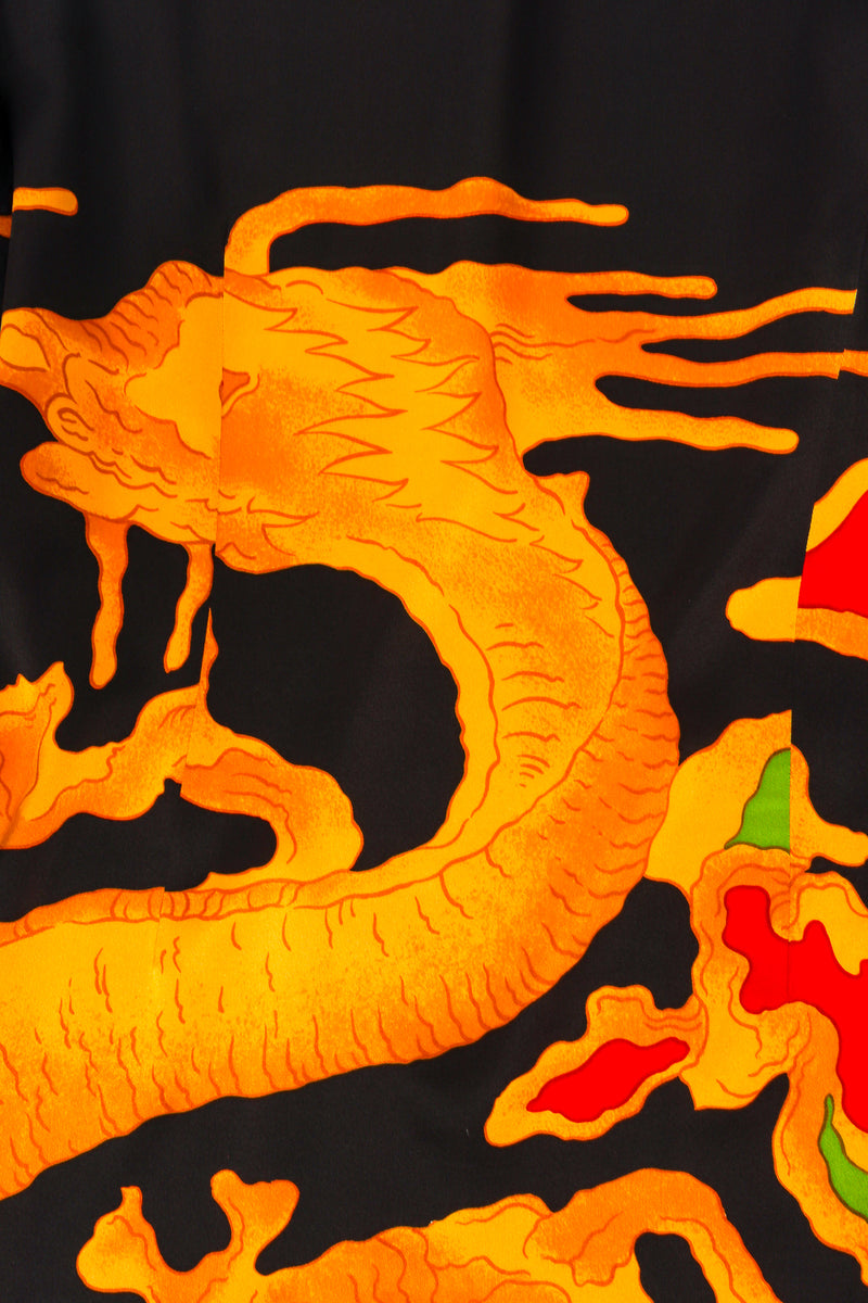 Vintage Valentino Garavani Dragon Print Silk Satin Shirt print detail at Recess Los Angeles