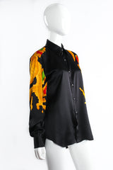 Vintage Valentino Garavani Dragon Print Silk Satin Shirt on mannequin angle at Recess Los Angeles