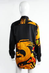 Vintage Valentino Garavani Dragon Print Silk Satin Shirt on mannequin back at Recess Los Angeles