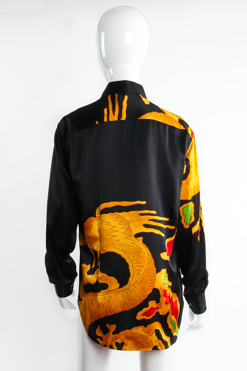 Vintage Valentino Garavani Dragon Print Silk Satin Shirt on mannequin back at Recess Los Angeles