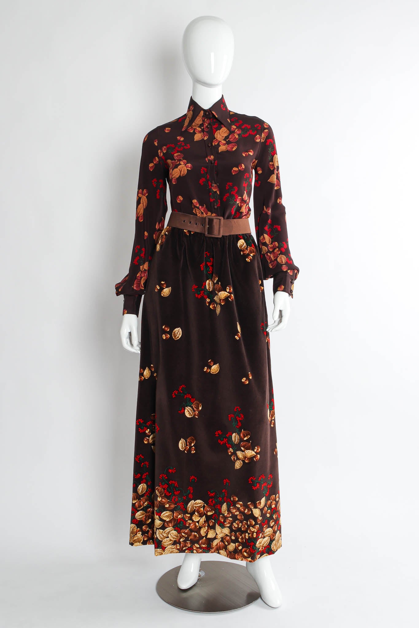 Vintage Valentino I.Magnin Chestnuts & Berries Top & Skirt Set mannequin front @ Recess LA