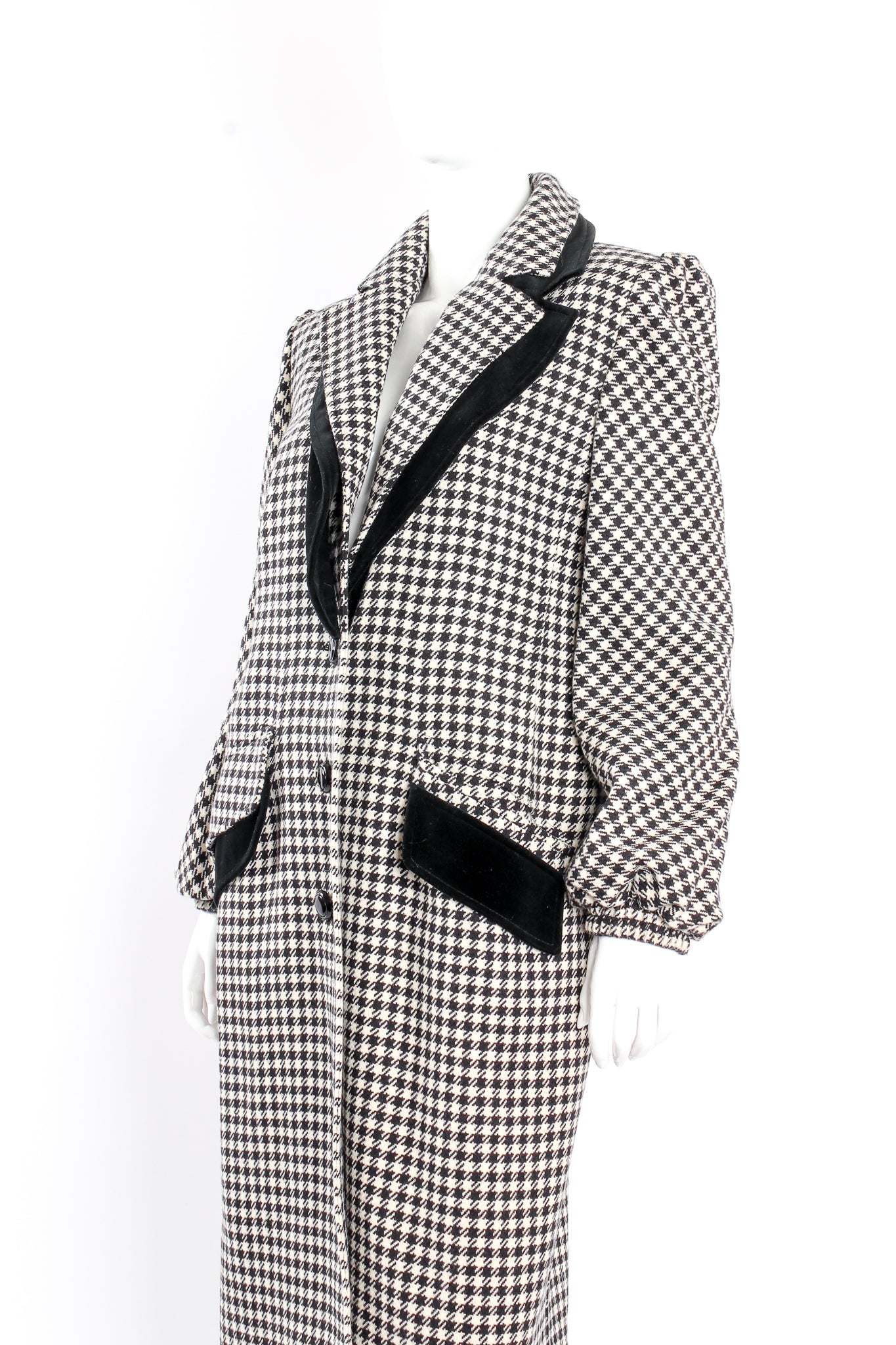 Vintage Valentino Double Lapel Houndstooth Coat on mannequin crop at Recess Los Angeles