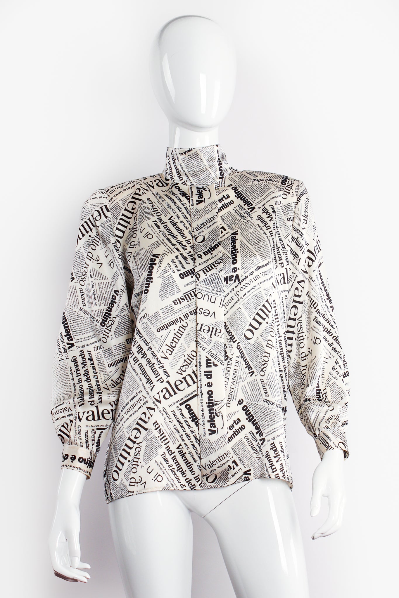 Newspaper Print Silk Blouse