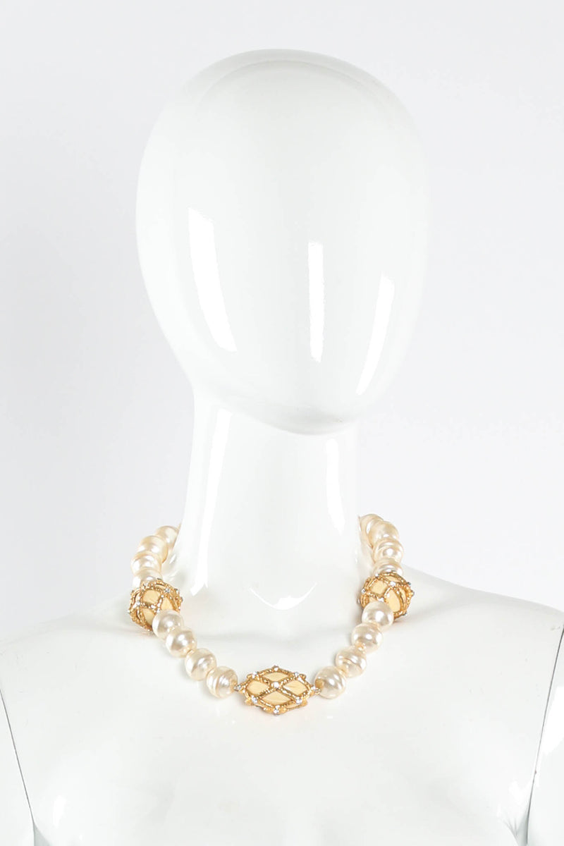 Vintage Valentino Baroque Pearl Rhinestone Necklace on Mannequin at Recess LA