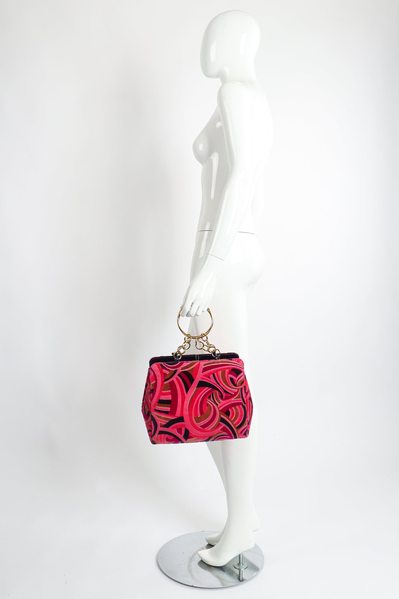 Vintage Gianni Versace Velvet Swirl O-Ring Bag on Mannequin at Recess Los Angeles