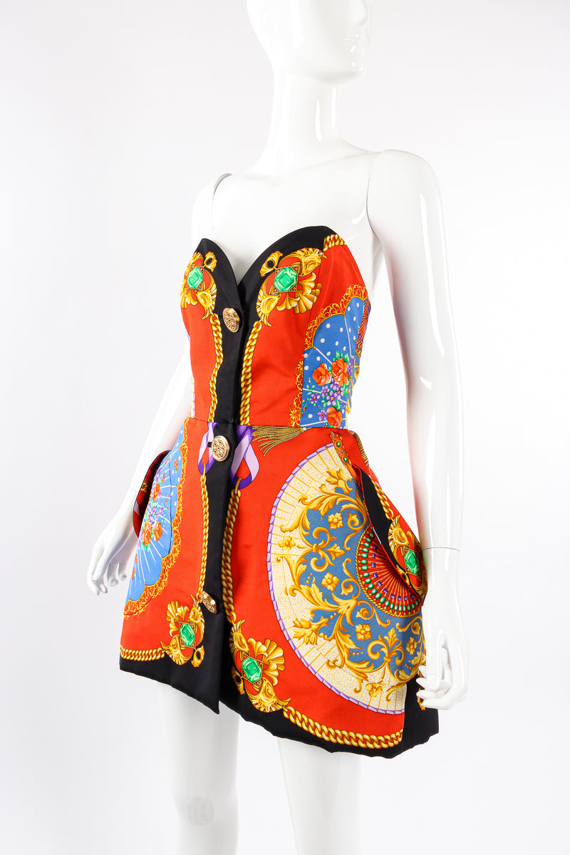 Vintage Gianni Versace SS 1991 I Ventagli Sculpted Mini Dress on mannequin angle at Recess LA