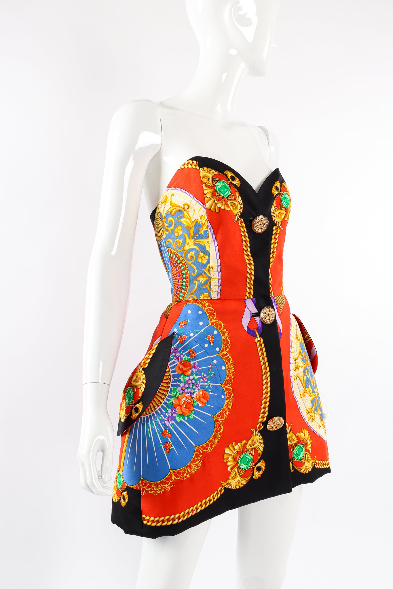 Vintage Gianni Versace SS 1991 I Ventagli Sculpted Mini Dress on mannequin angle at Recess LA