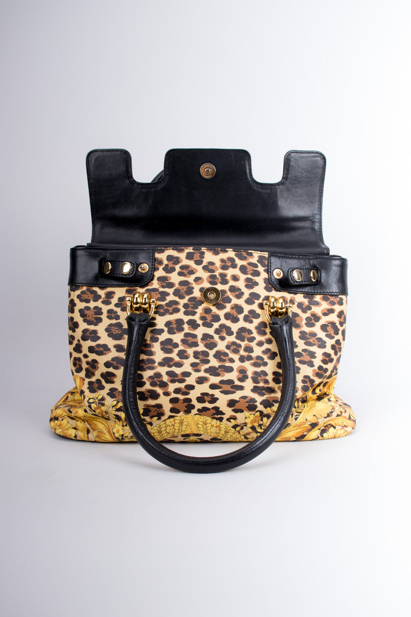 Gianni Versace Baroque Wild Flower Leopard Print Leather PVC Doctor Bag