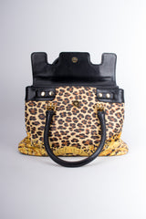 Gianni Versace Baroque Wild Flower Leopard Print Leather PVC Doctor Bag