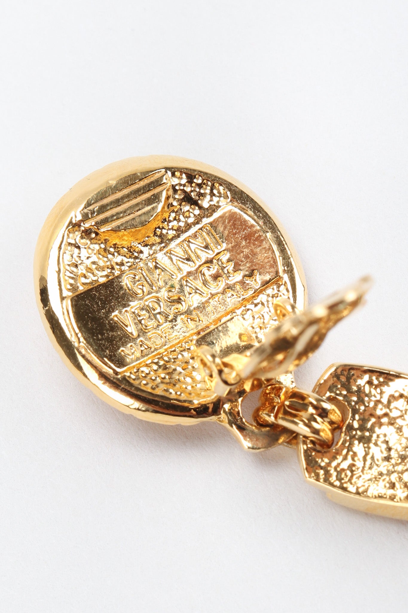 Recess Los Angeles Vintage Gianni Versace Gold Greek Key Medusa Drop Earrings