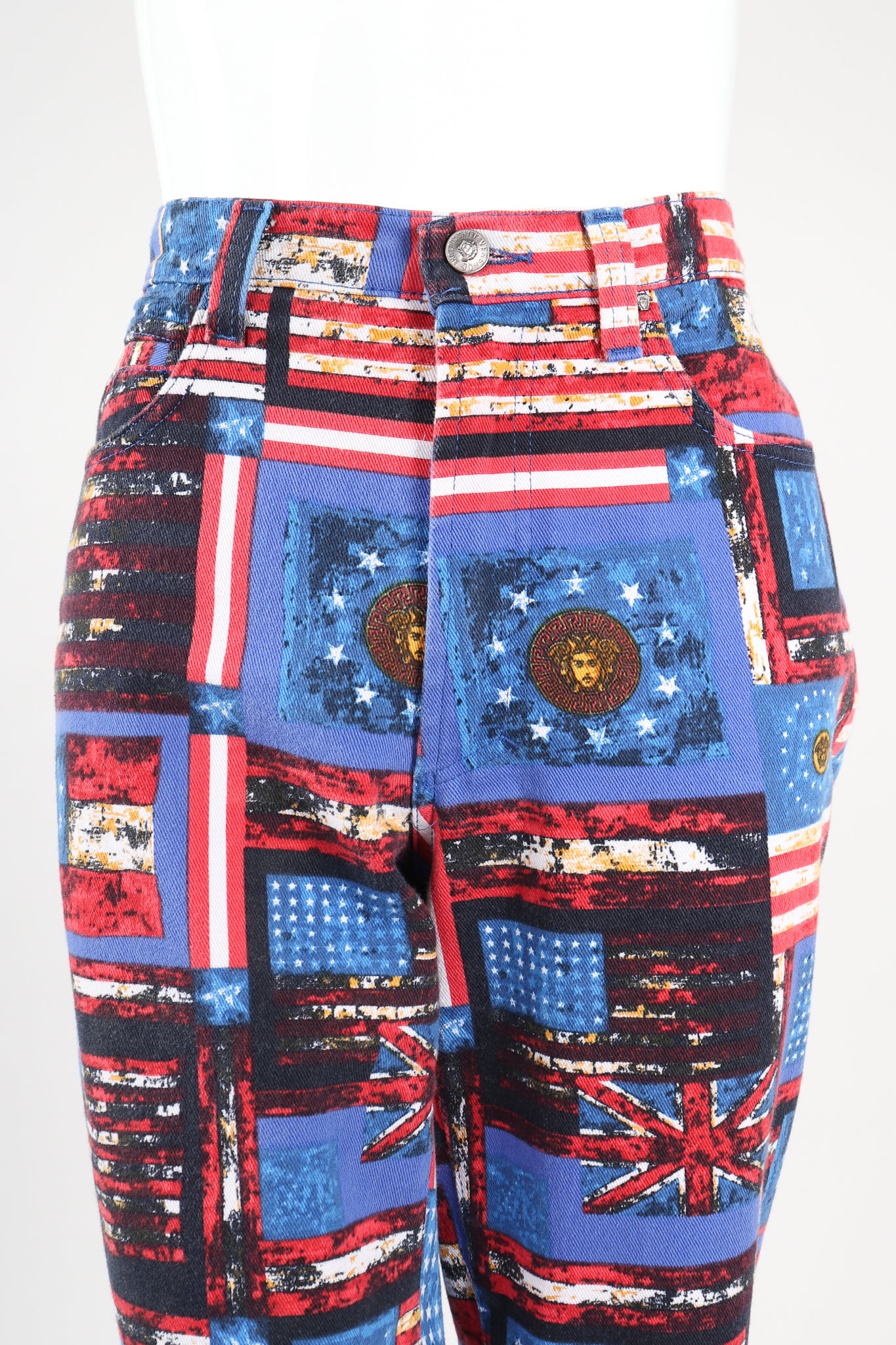 Recess Designer Consignment Vintage Versace Jeans Couture Union Jack Flag Print Jean Los Angeles Resale